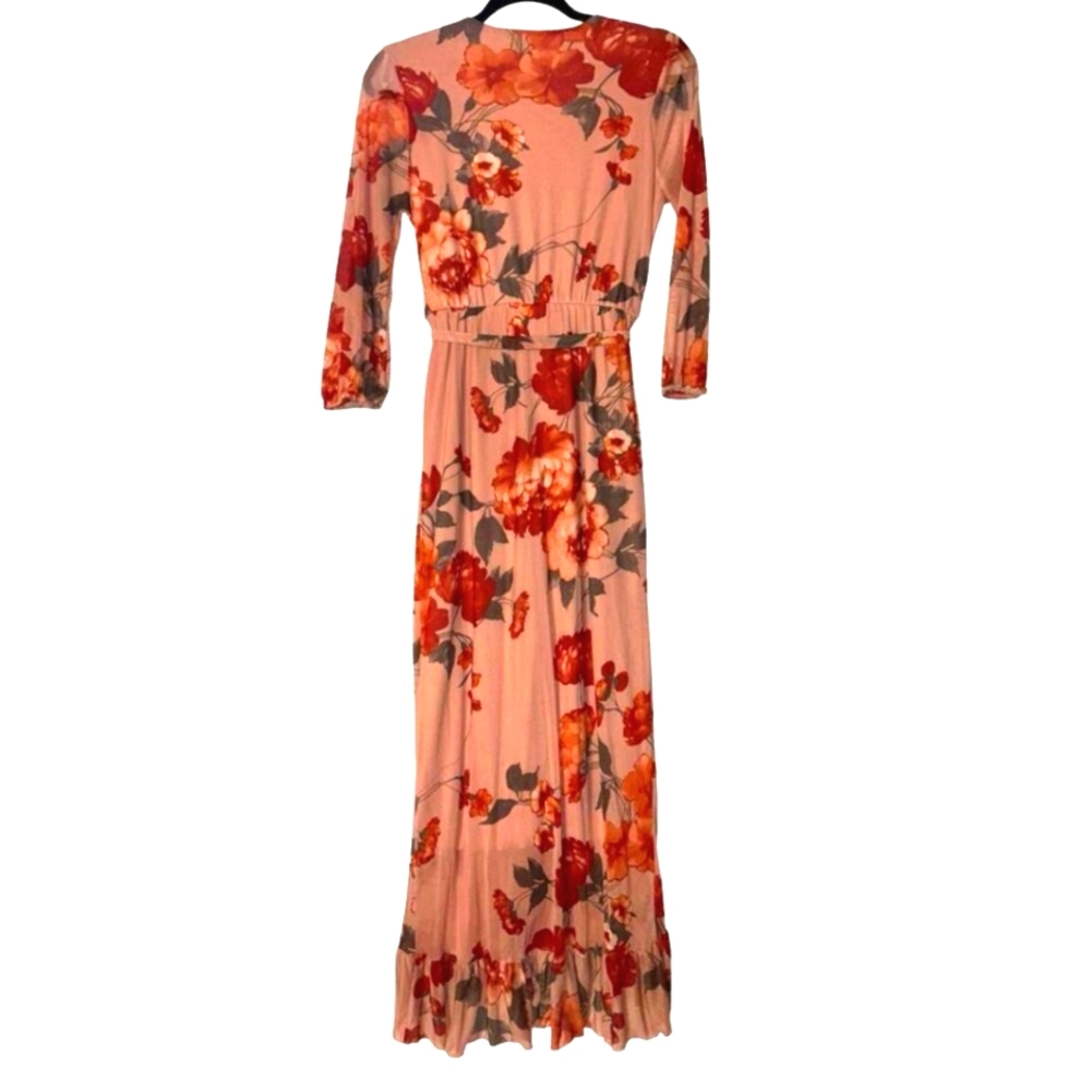 Enfocus Studio Fall Floral Chiffon Maxi Dress Tie Waist Long Sheer Sleeves Sz 6 - Picture 6 of 14
